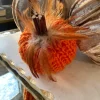 Inspire Me! Home Decor SEASONAL Orange Crochet Pumpkin With Feathers And Wood Stem