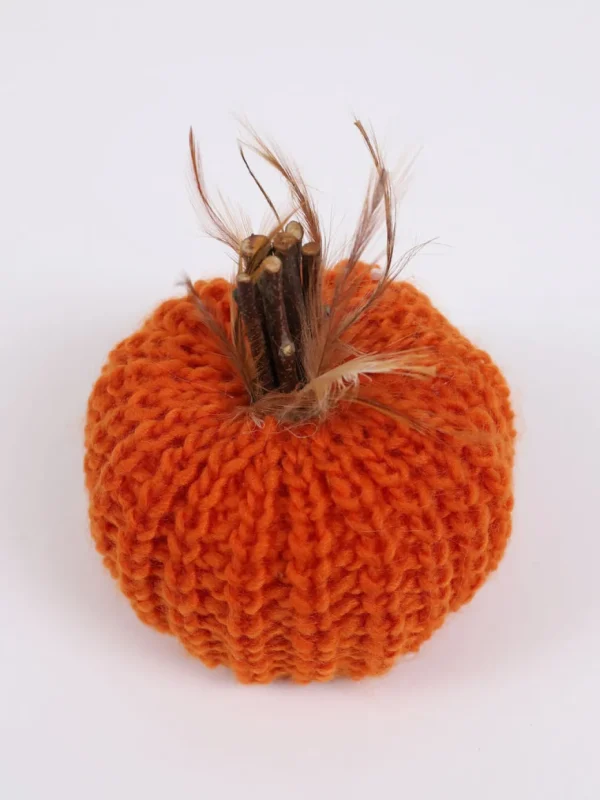 Inspire Me! Home Decor SEASONAL Orange Crochet Pumpkin With Feathers And Wood Stem