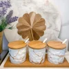 Inspire Me! Home Decor (Set Of 3) Metallic Gold Marble Print Spice Jars With Spoons And Wooden Lid With Tray