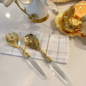 Inspire Me! Home Decor Set Of Gold Salad Servers With Acrylic Handles