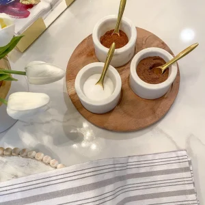 Inspire Me! Home Decor Set Of 3 Marble Spice Bowls W/ Gold Spoons And Wood Base