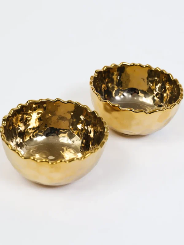 Inspire Me! Home Decor Set Of 2 Gold Hammered Snack Bowls