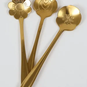 Inspire Me! Home Decor Set Of 3 Gold Flower Tea Spoons