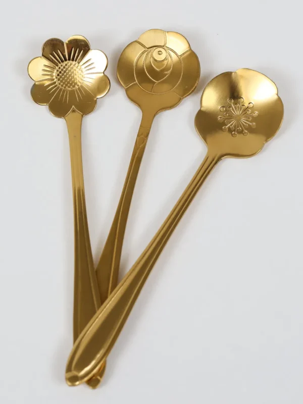 Inspire Me! Home Decor Set Of 3 Gold Flower Tea Spoons