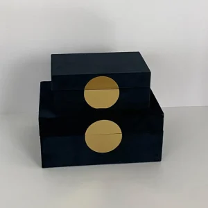 Inspire Me! Home Decor Set Of 2 Velvet Black Boxes With Gold Circle