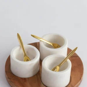 Inspire Me! Home Decor Set Of 3 Marble Spice Bowls W/ Gold Spoons And Wood Base