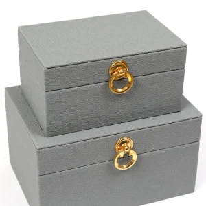 Inspire Me! Home Decor Set Of 2 Faux Leather Boxes W/ Gold Accent (2 Colors)