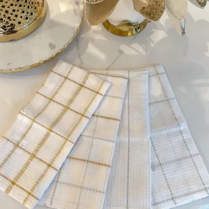 Inspire Me! Home Decor Set Of 2 Metallic Thread Gold Silver Dish Cloths