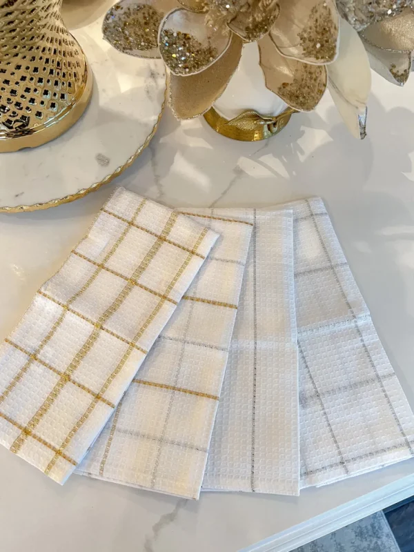 Inspire Me! Home Decor Set Of 2 Metallic Thread Gold Silver Dish Cloths