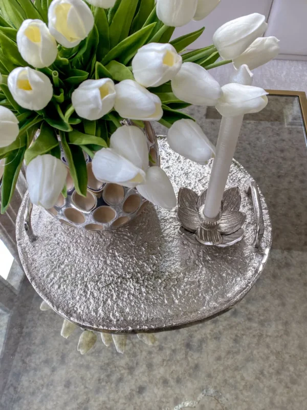 Inspire Me! Home Decor Silver Metal Textured Organic Shape Tray