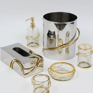 Inspire Me! Home Decor Silver & Gold Bathroom Set With Gold Vine Detail (5 Piece)