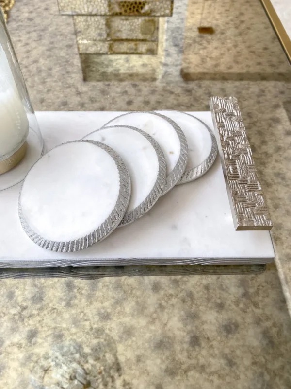 Inspire Me! Home Decor Silver Rope Edge Marble Coaster Set