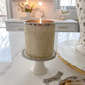 Inspire Me! Home Decor Silver And White Beaded Mini Cupcake Stand/Candle Holder