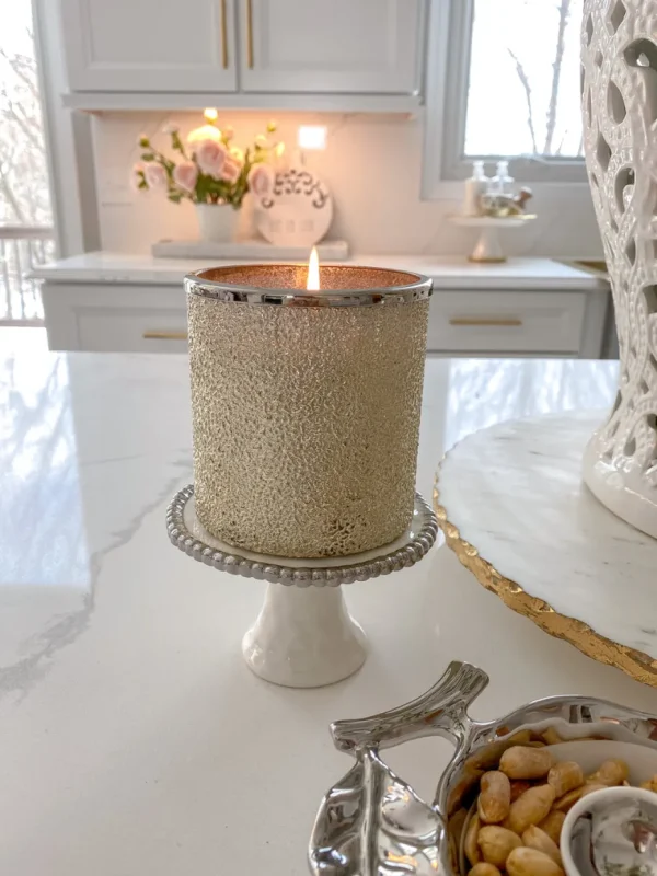 Inspire Me! Home Decor Silver And White Beaded Mini Cupcake Stand/Candle Holder