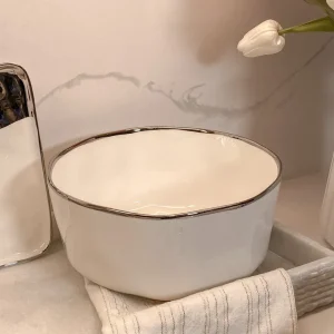 Inspire Me! Home Decor Silver And White Porcelain Bowl