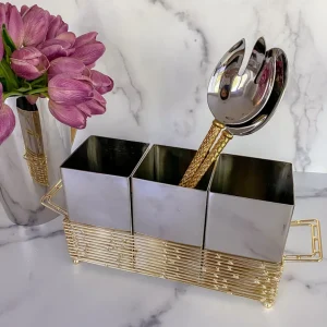 Inspire Me! Home Decor Silver And Gold Metal 3 Section Silverware Holder