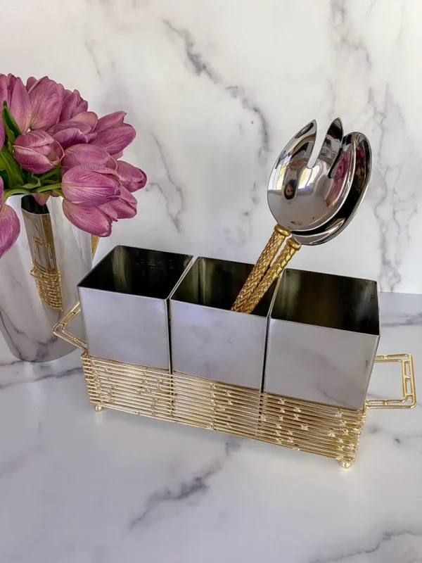 Inspire Me! Home Decor Silver And Gold Metal 3 Section Silverware Holder