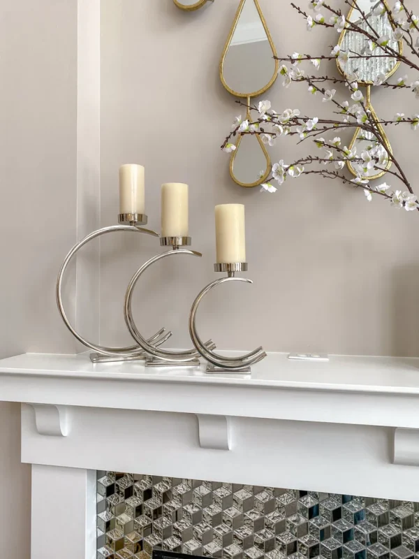 Inspire Me! Home Decor Silver Semi-Circle W/ Marble Top Candle Holder (3 Sizes)