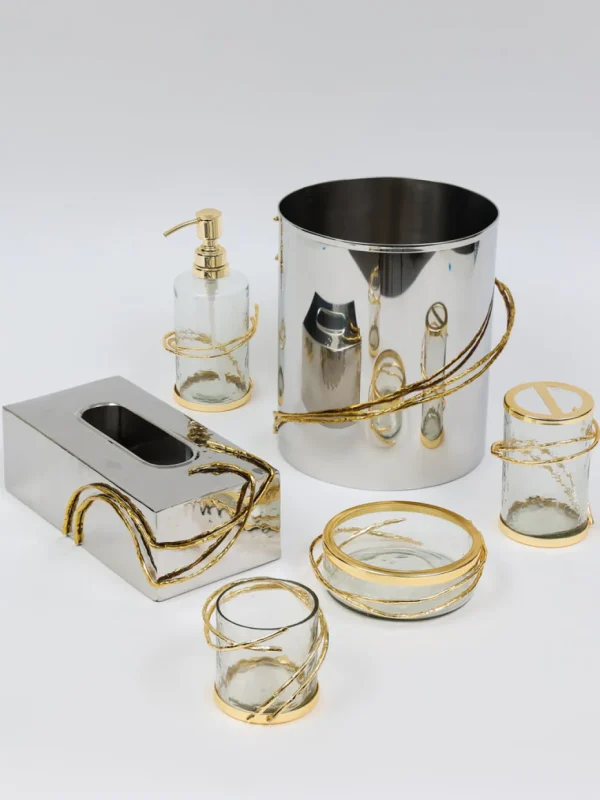 Inspire Me! Home Decor Silver & Gold Bathroom Set With Gold Vine Detail (5 Piece)