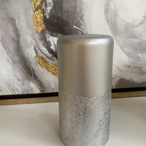 Inspire Me! Home Decor Silver Pillar Candle With Silver Glitter Band