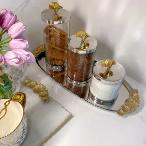 Inspire Me! Home Decor Silver And Gold Flower Top Canister (3 Sizes)