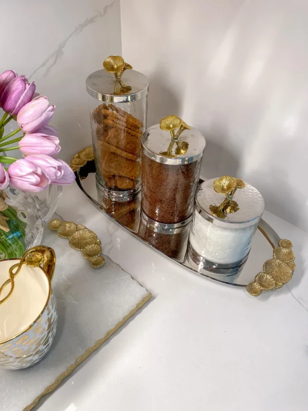 Inspire Me! Home Decor Silver And Gold Flower Top Canister (3 Sizes)