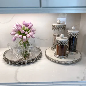 Inspire Me! Home Decor Silver Beaded Canisters W/ Marble Lid (3 Sizes)