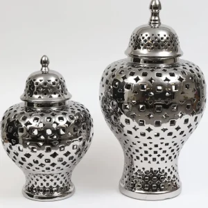 Inspire Me! Home Decor Silver Pierced Patterned Ginger Jar Pierced (2 Sizes)