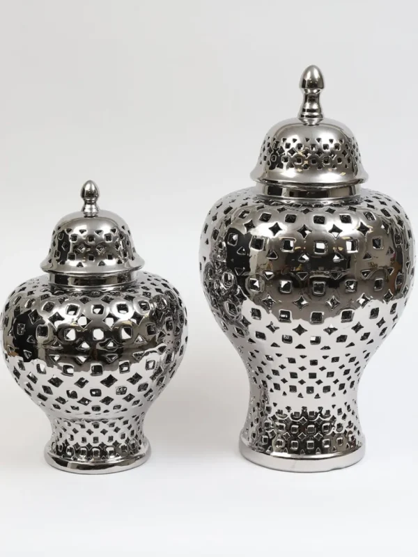 Inspire Me! Home Decor Silver Pierced Patterned Ginger Jar Pierced (2 Sizes)