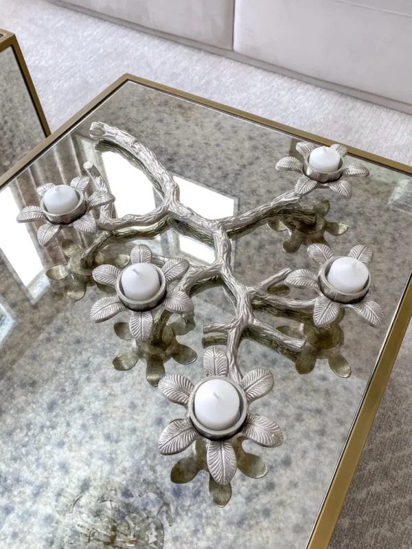 Inspire Me! Home Decor Silver Flower Branch 5 Tealight Candle Holder