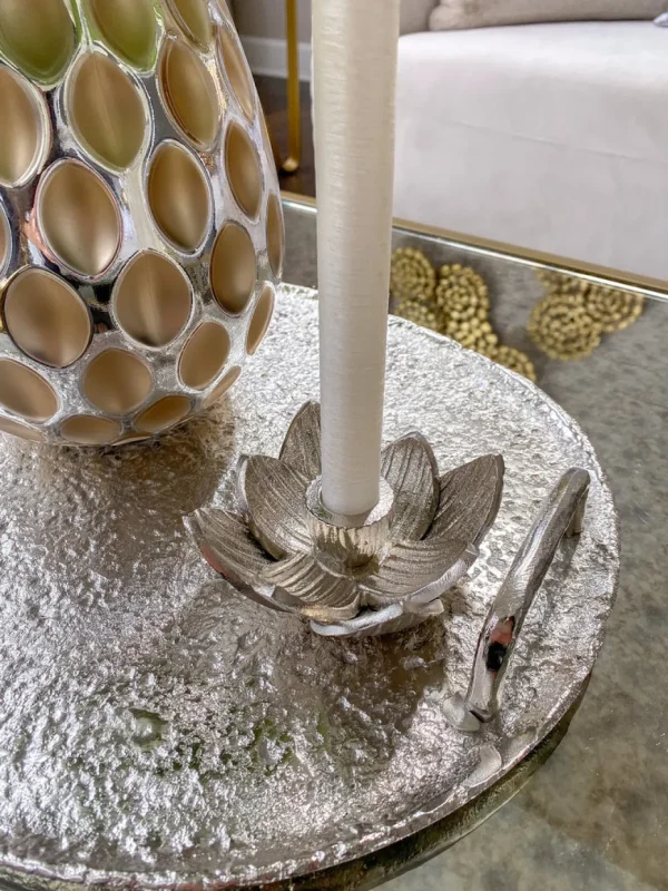 Inspire Me! Home Decor Silver Lotus Flower Candle Holder