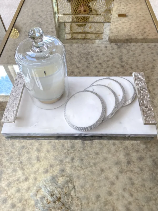 Inspire Me! Home Decor Silver Rope Edge Marble Coaster Set