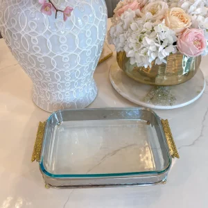 Inspire Me! Home Decor Silver Pyrex Holder With Gold Mosaic Handles And Pyrex