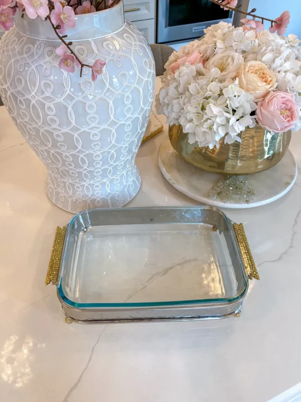 Inspire Me! Home Decor Silver Pyrex Holder With Gold Mosaic Handles And Pyrex