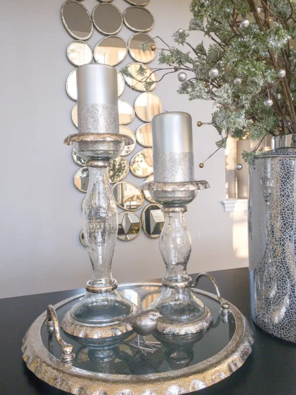Inspire Me! Home Decor Silver Pillar Candle With Silver Glitter Band
