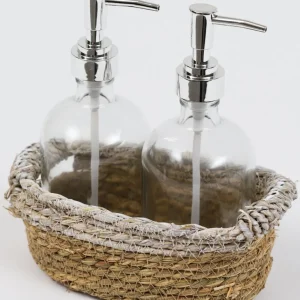 Inspire Me! Home Decor Silver Glass Soap Dispenser And Basket Set (3-piece Set)