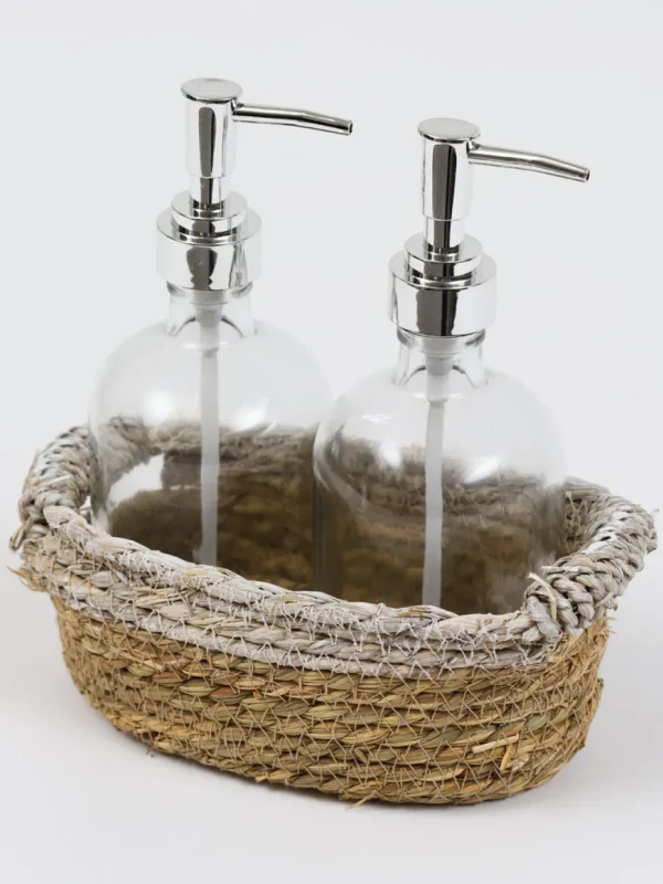 Inspire Me! Home Decor Silver Glass Soap Dispenser And Basket Set (3-piece Set)