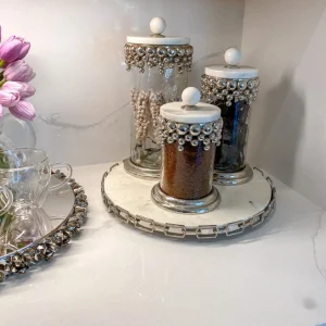 Inspire Me! Home Decor Silver Beaded Canisters W/ Marble Lid (3 Sizes)