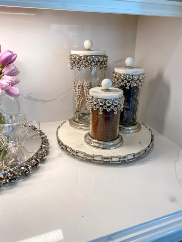 Inspire Me! Home Decor Silver Beaded Canisters W/ Marble Lid (3 Sizes)