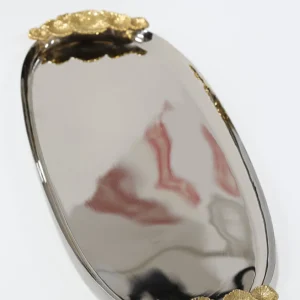 Inspire Me! Home Decor Silver Oval Tray With Gold Floral Handles