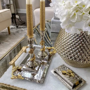 Inspire Me! Home Decor Silver Hammered Candlestick Set With Matching Tray