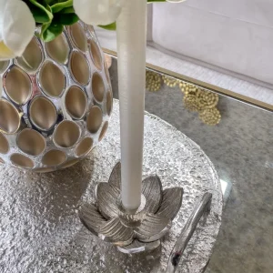 Inspire Me! Home Decor Silver Lotus Flower Candle Holder