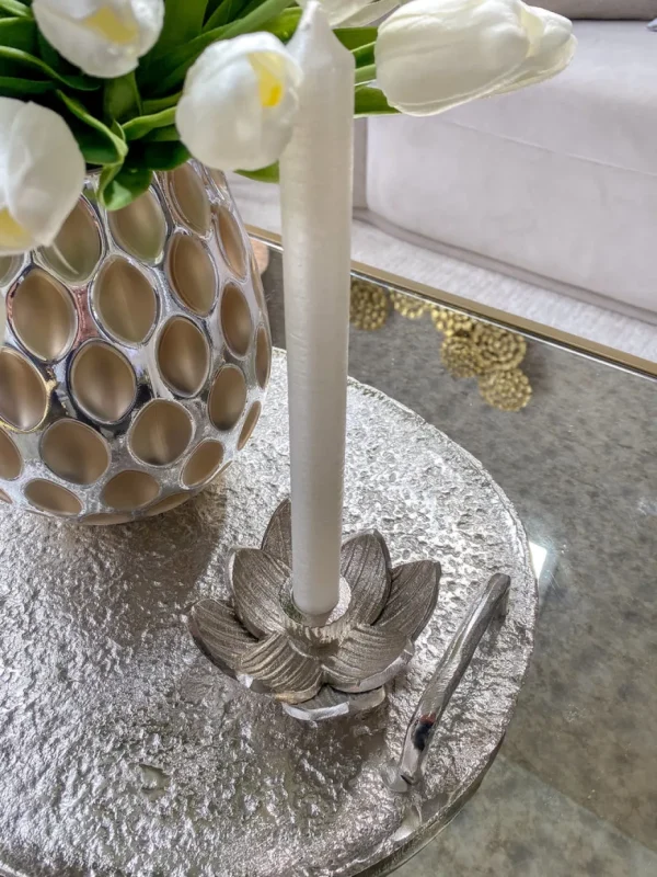 Inspire Me! Home Decor Silver Lotus Flower Candle Holder