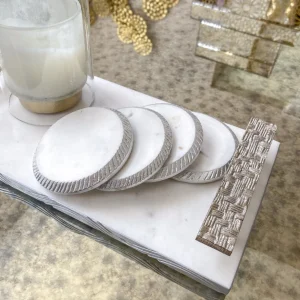 Inspire Me! Home Decor Silver Rope Edge Marble Coaster Set