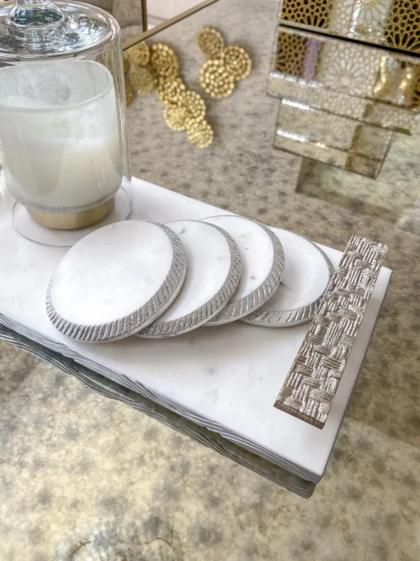 Inspire Me! Home Decor Silver Rope Edge Marble Coaster Set