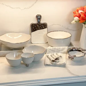 Inspire Me! Home Decor Silver And White 3 Section Serving Bowls