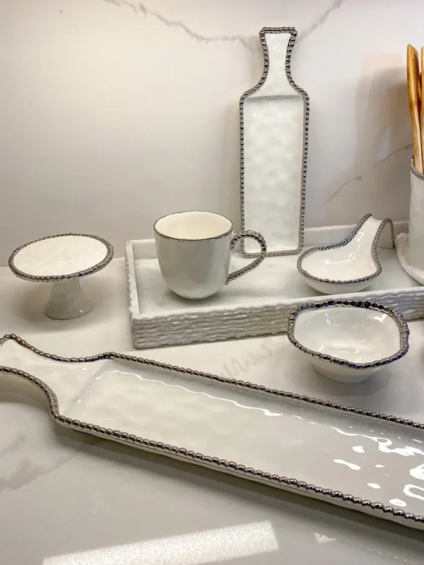 Inspire Me! Home Decor Silver And White Beaded Mini Cupcake Stand/Candle Holder