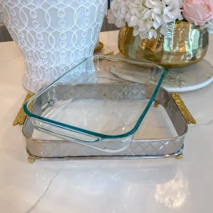 Inspire Me! Home Decor Silver Pyrex Holder With Gold Mosaic Handles And Pyrex