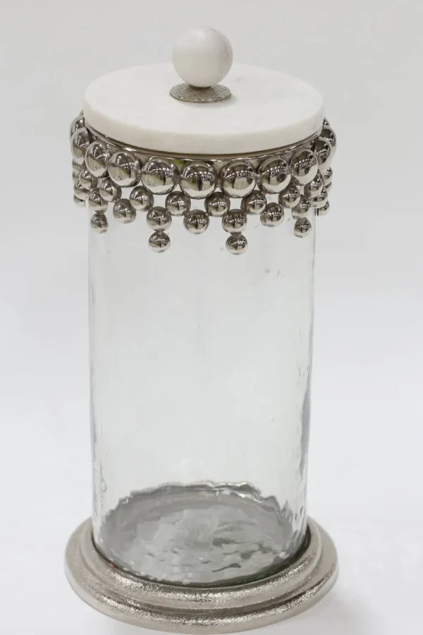 Inspire Me! Home Decor Silver Beaded Canisters W/ Marble Lid (3 Sizes)