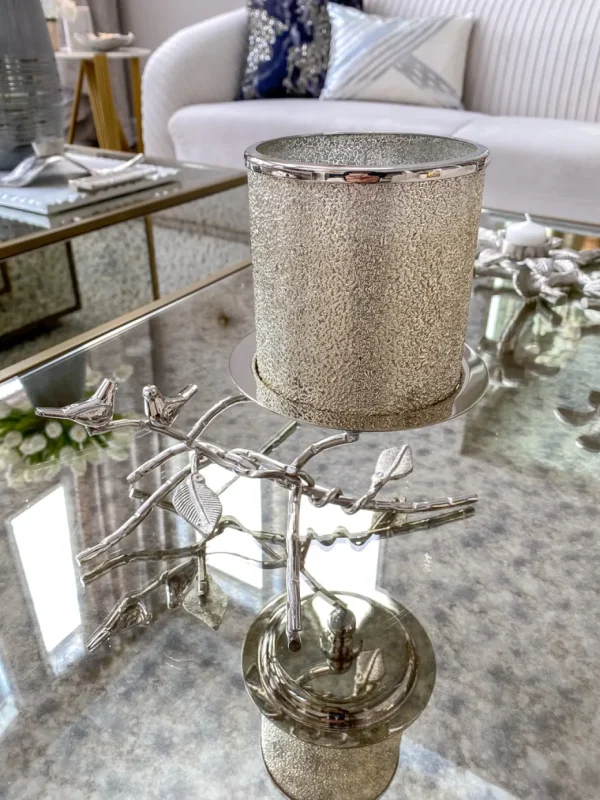 Inspire Me! Home Decor Silver Candle Holder With Leaf Branch Design